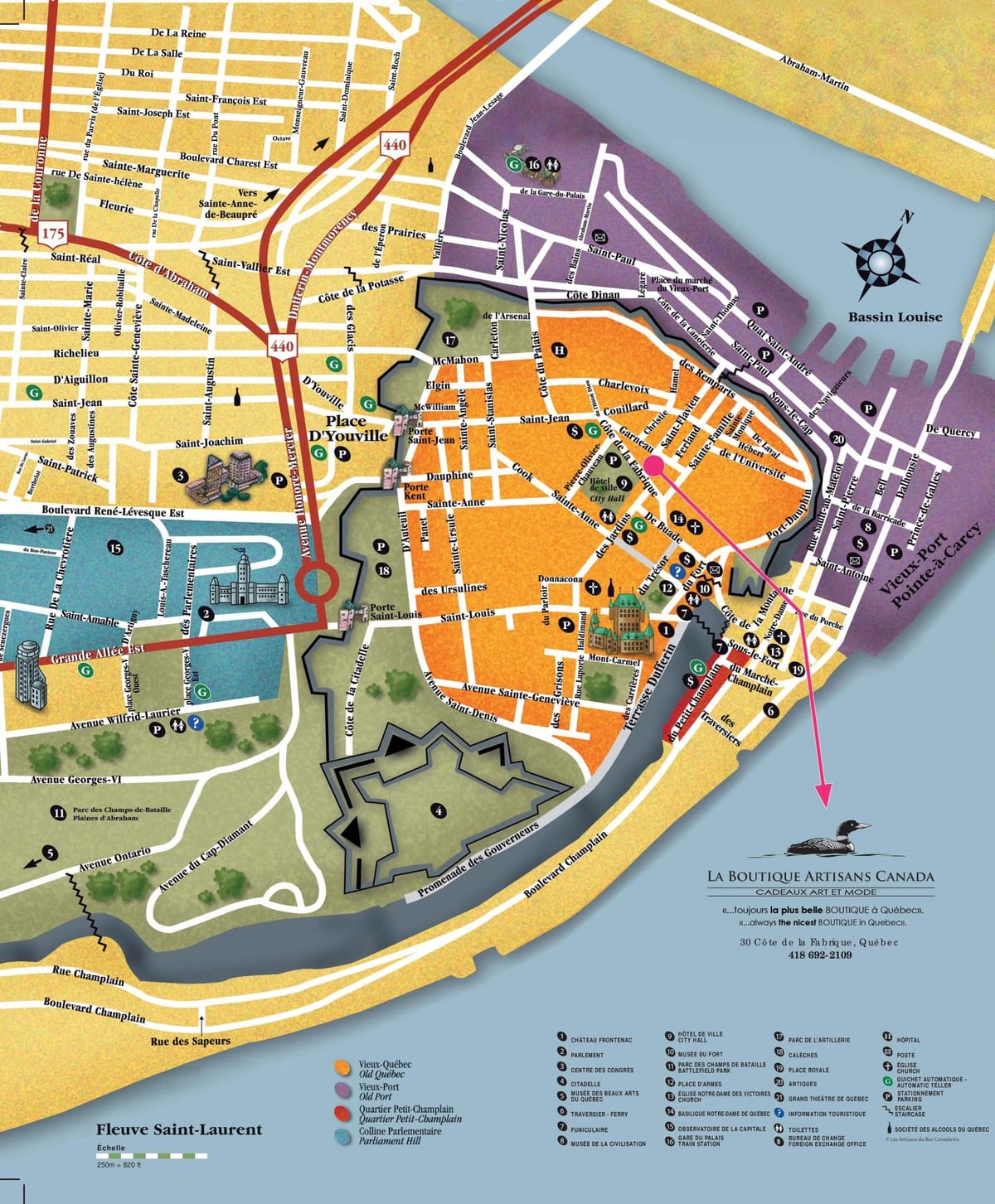 ou Quebec City-aantreklikhede kaart