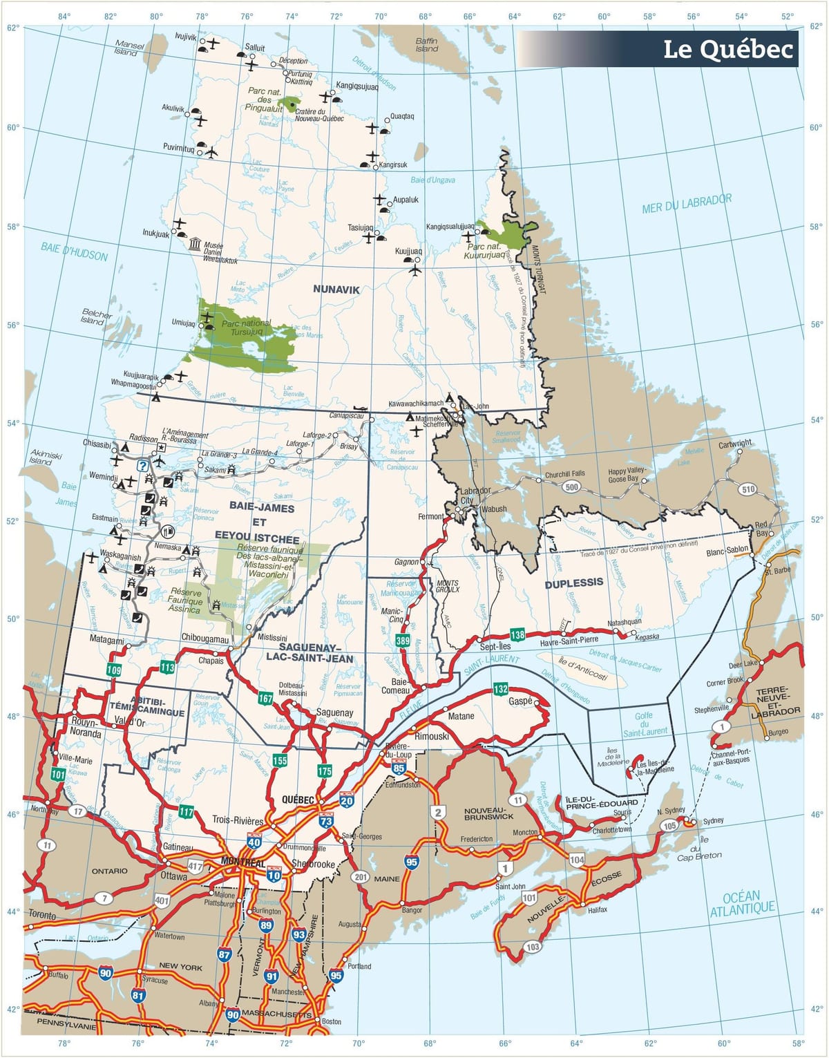 Kaart van die pad Quebec kanada