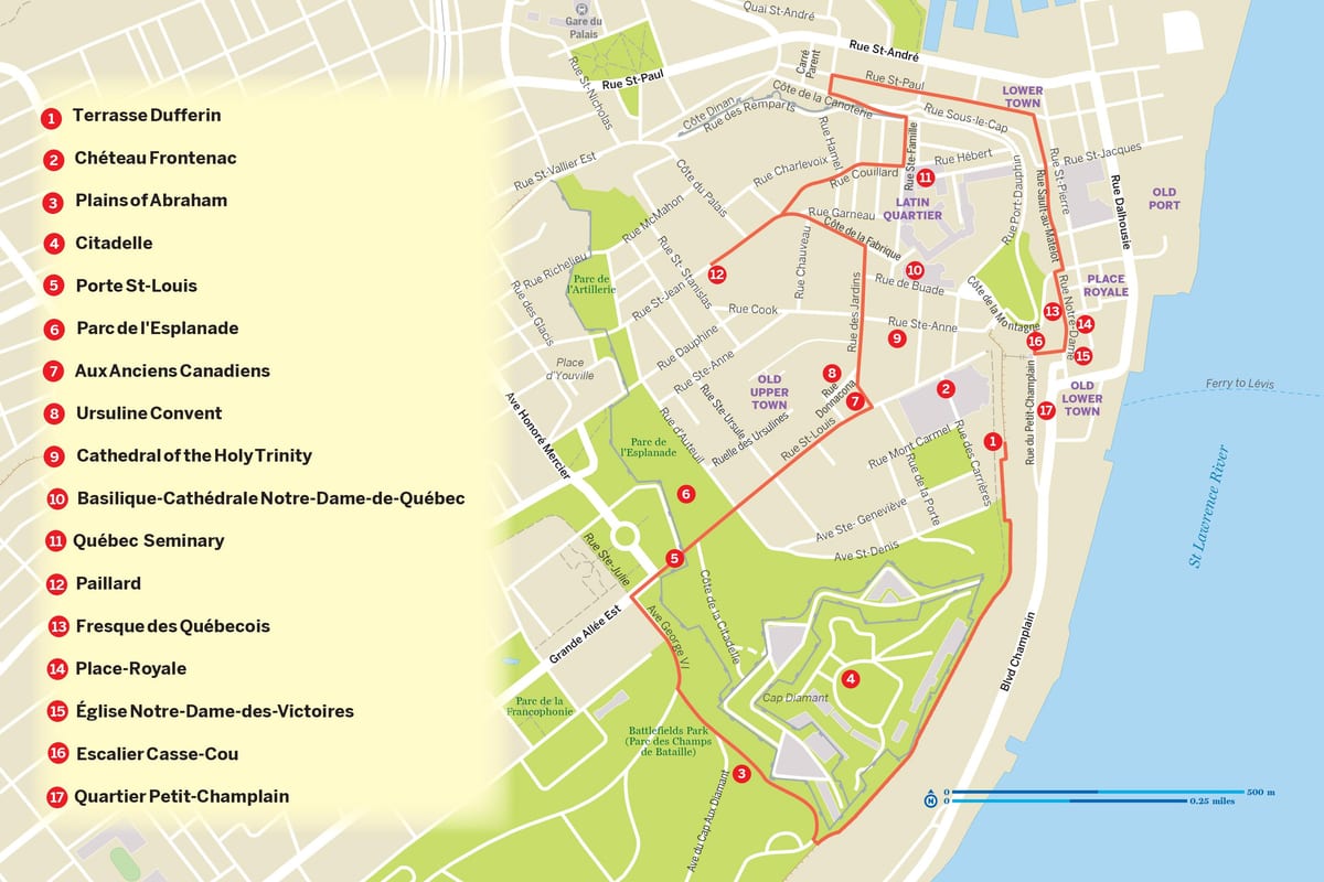 Kaart van Quebec City hop on hop off